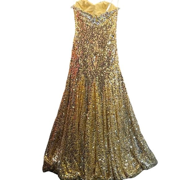 Tony Bowls Paris Vintage Strapless Gold Beaded Sequin Ball Gown Prom Dress 0 - Picture 6 of 11